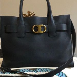 Tory Burch Gemini link pebble leather tote